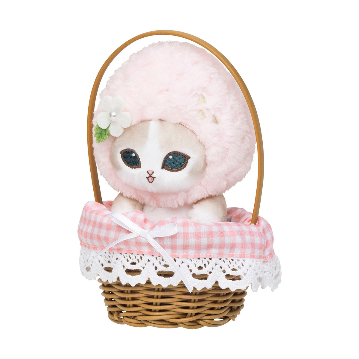 Peluche Mofusand con canasto de frutilla rosada