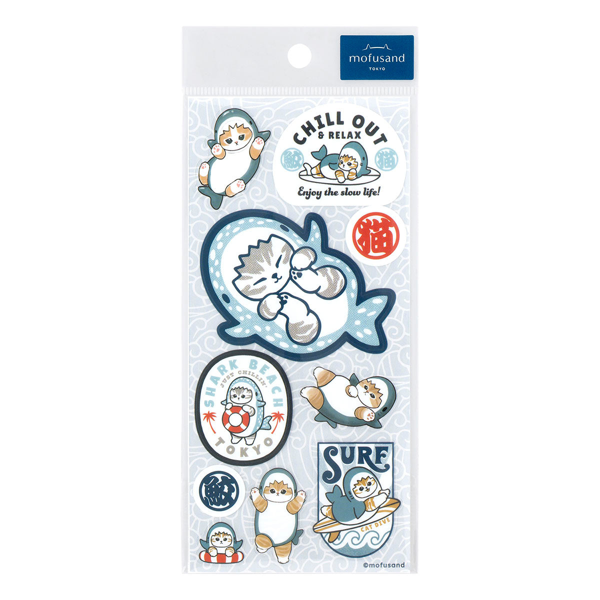 Sticker transparente Mofusand Board Shark azul