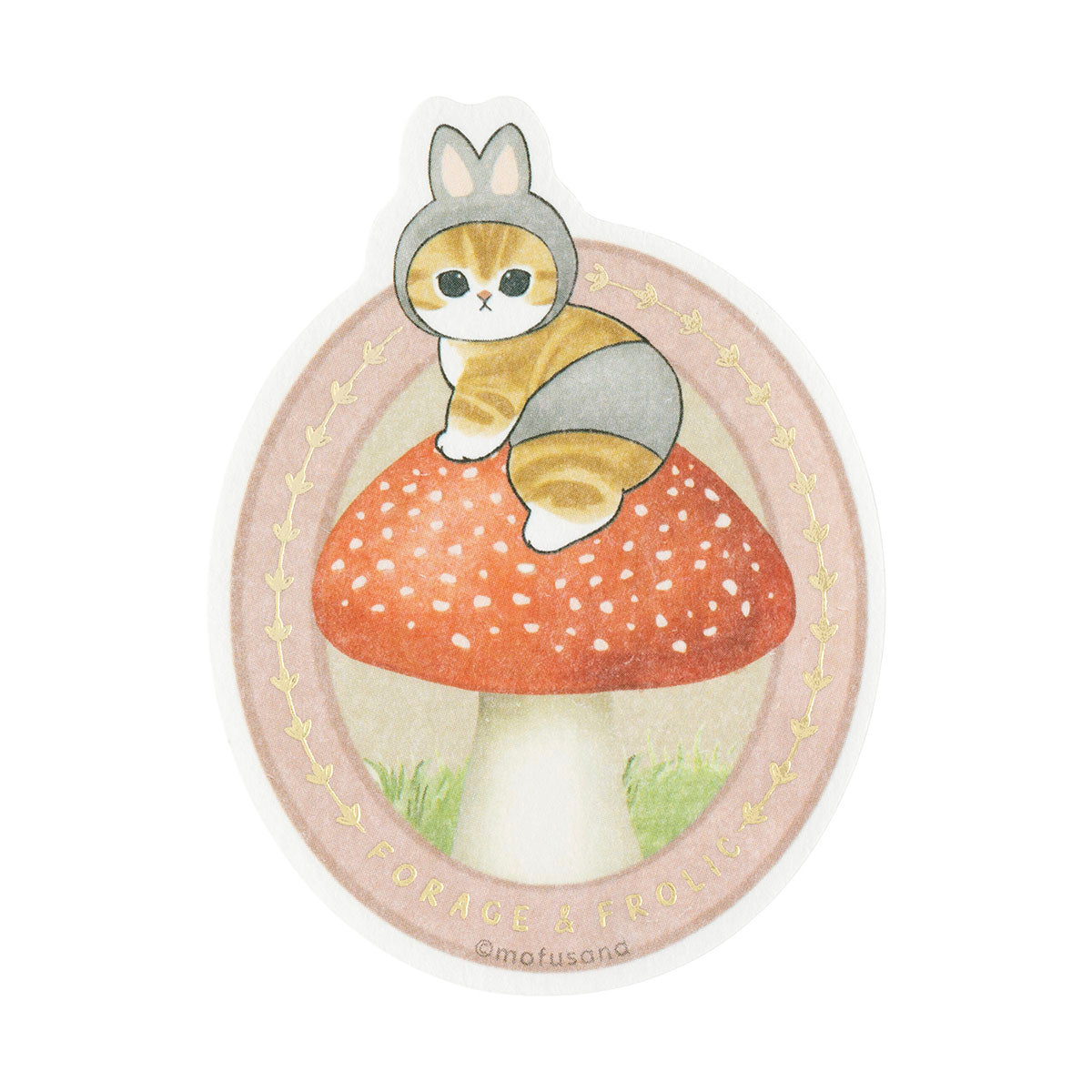 Mofusand: sticker con foil de gatito conejo en un hongo