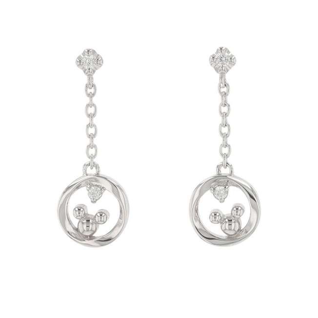 Aros colgantes Mickey Mouse de plata con baño de rodio