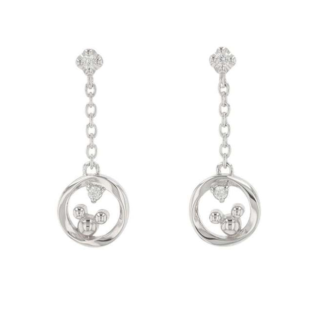 Aros colgantes Mickey Mouse de plata con baño de rodio