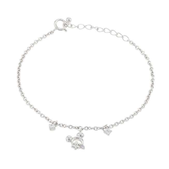 Pulsera de plata rodiada de Mickey Mouse con flores