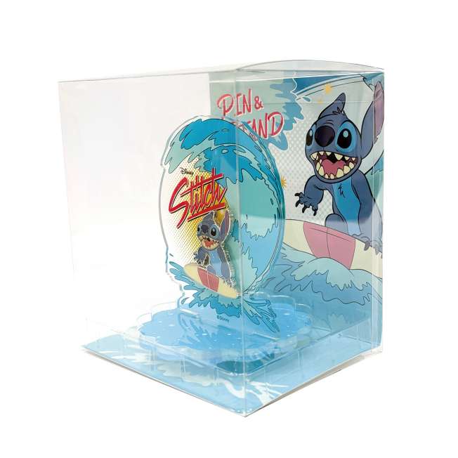 Pin de Stitch surfeando con soporte acrílico
