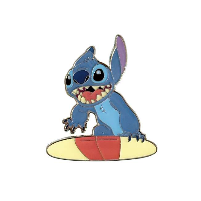 Pin de Stitch surfeando con soporte acrílico