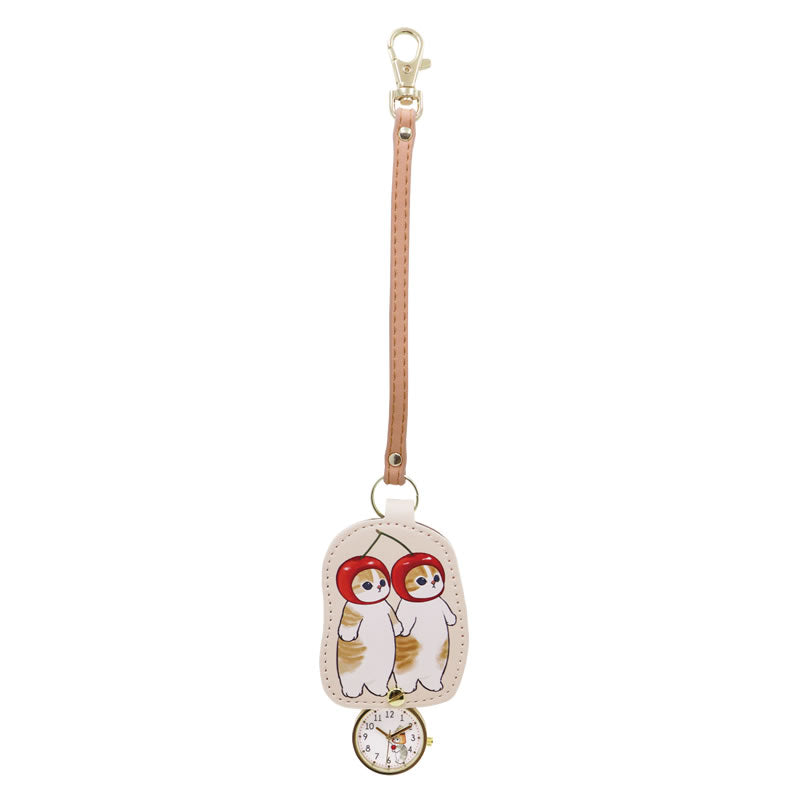 Reloj tipo llavero mofusand con gato y cerezas