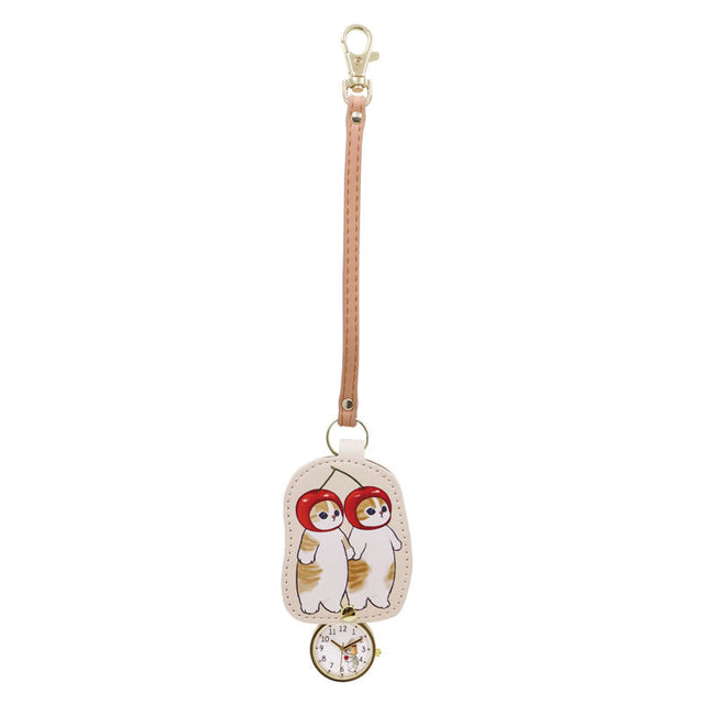 Reloj tipo llavero mofusand con gato y cerezas