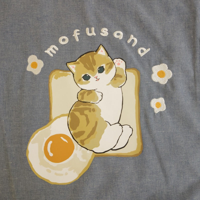 Delantal Mofusand Gato con Tostada de Huevo Azul Marino