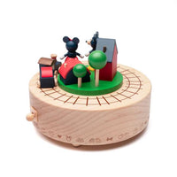 Caja musical de madera con tren de Mickey y Minnie