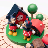 Caja musical de madera con tren de Mickey y Minnie