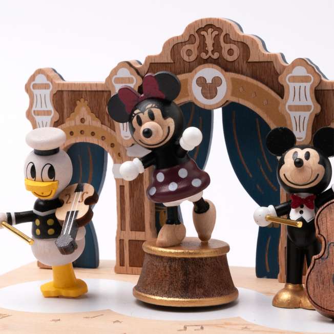 Caja musical mecánica de madera Disney: Minnie y Donald