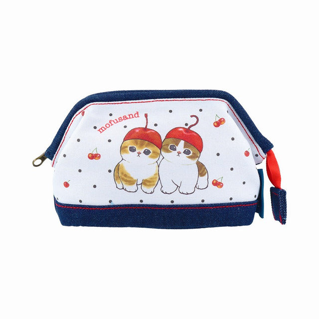 Estuche de denim Mofusand con gatito y cerezas