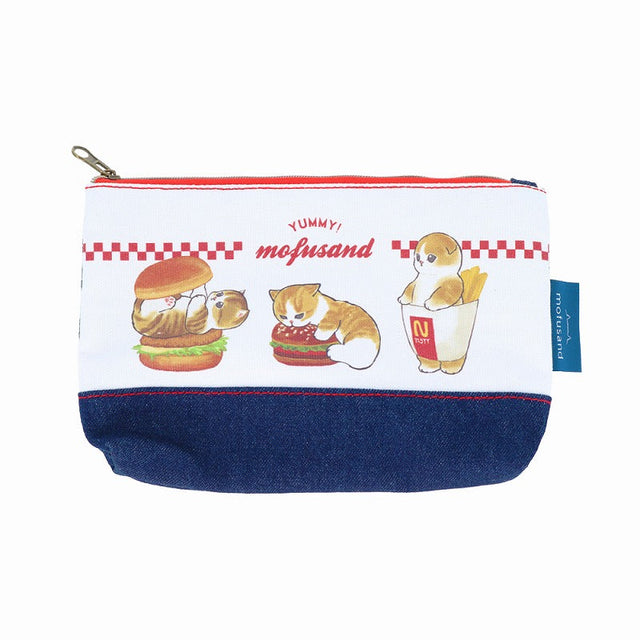 Estuche plano de mezclilla Mofusand - Gato hamburguesa