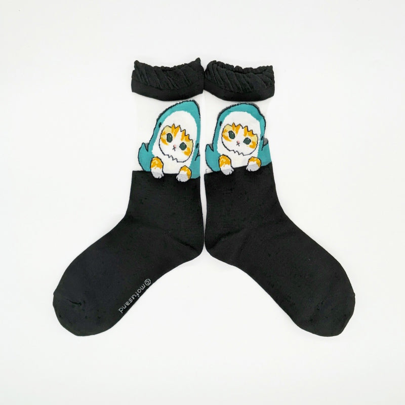 Calcetines transparentes Mofusand Shark Cat negros