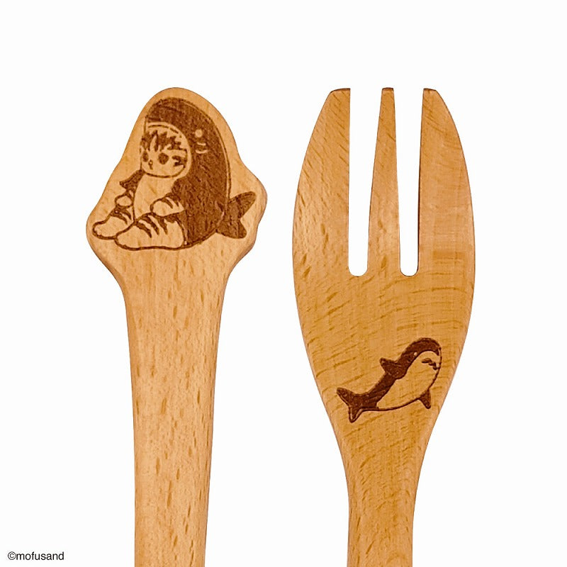 Tenedor de madera Mofusand - gatito tiburón