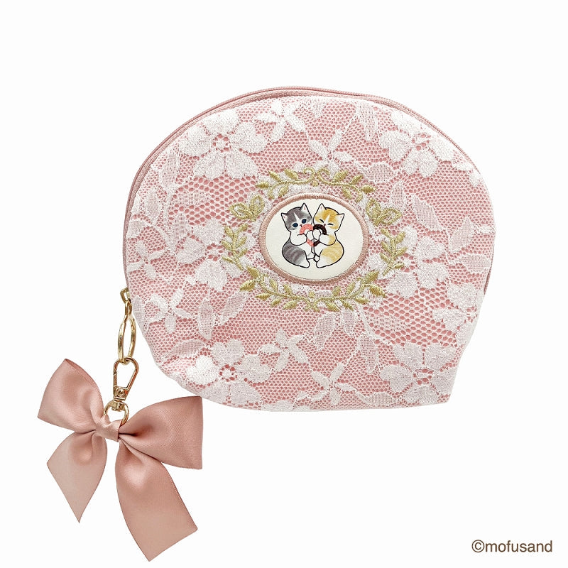 Mofusand: estuche con encaje y bordado rosado