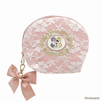 Mofusand: estuche con encaje y bordado rosado