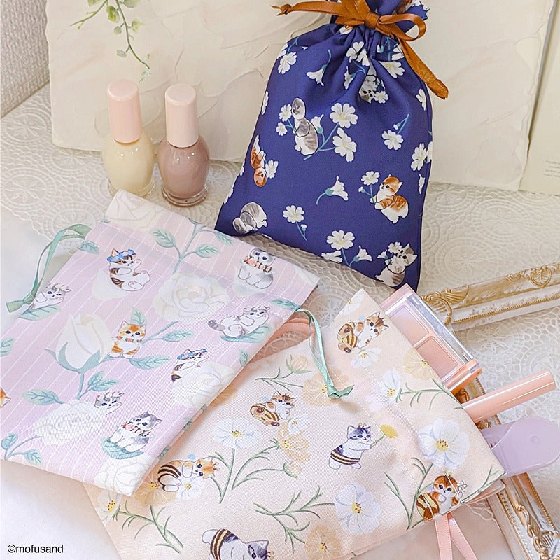 Mofusand: bolsita con cordón floral rosada