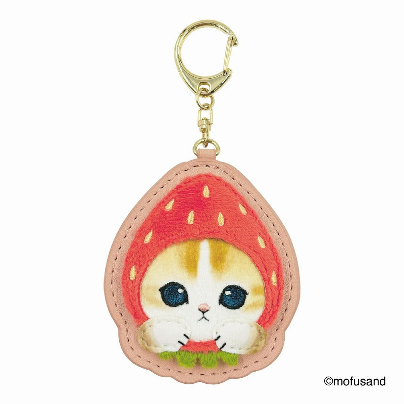 Llavero de parche afelpado Mofusand con gatito frutilla