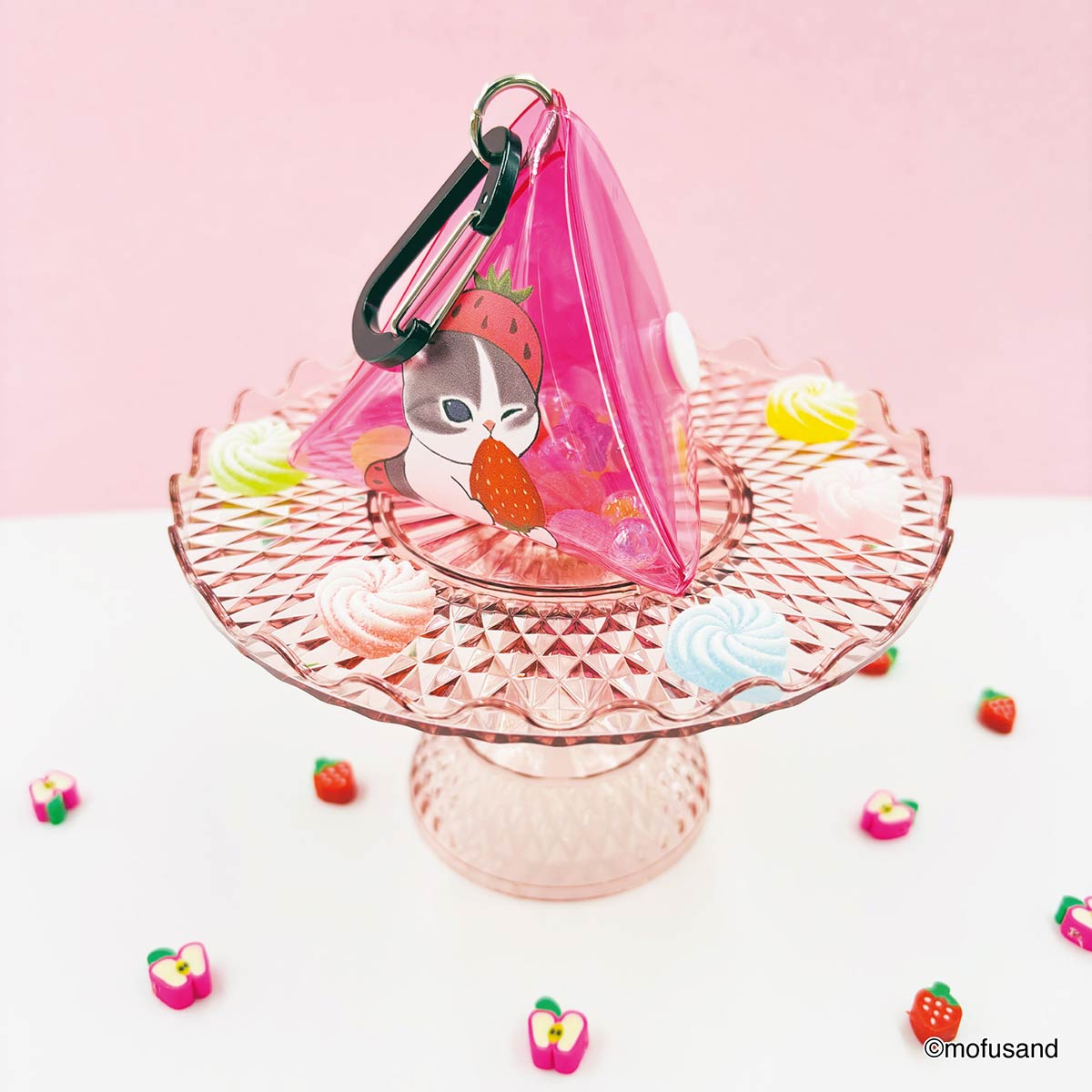 Estuche triangular transparente Mofusand de gatito fresa