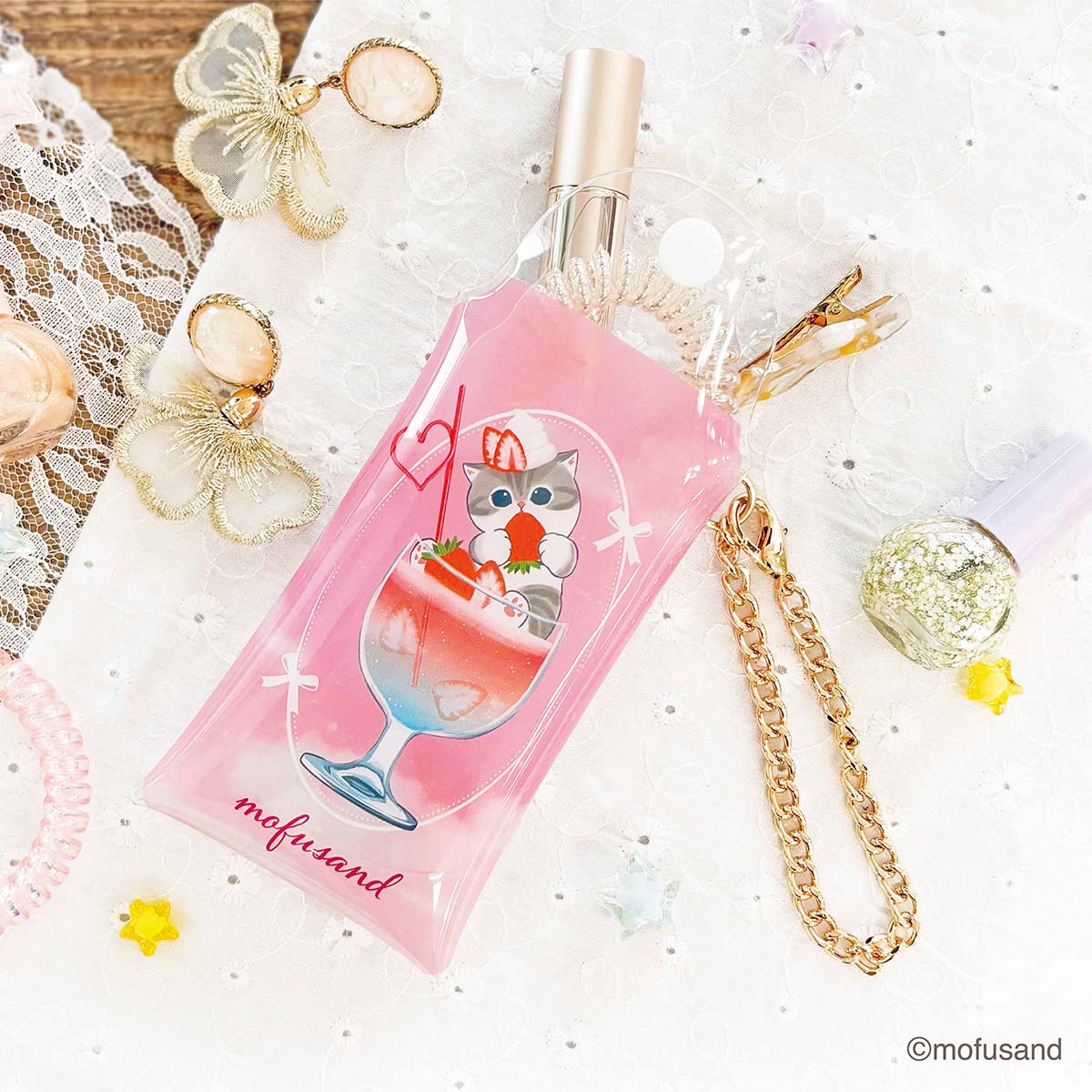 Estuche transparente Mofusand con cadena - Soda colorida
