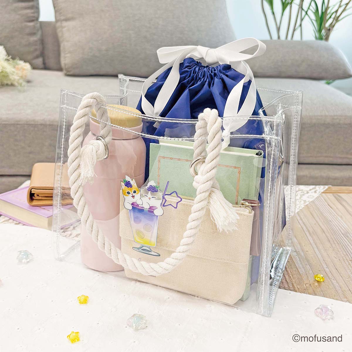 Tote transparente Mofusand con bolsa, soda colorida