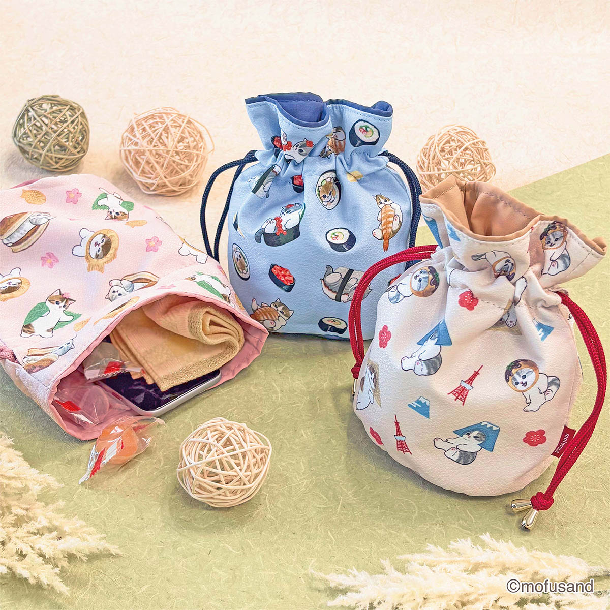 Bolso con cordón Mofusand de sushi