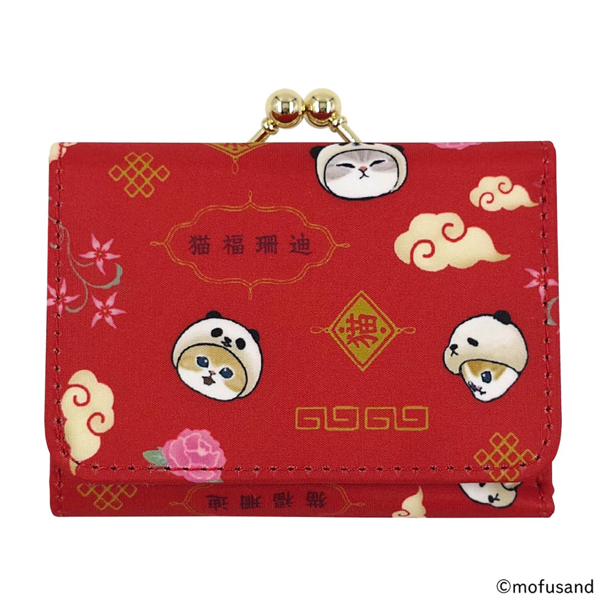 Billetera compacta Mofusand de gatito panda roja