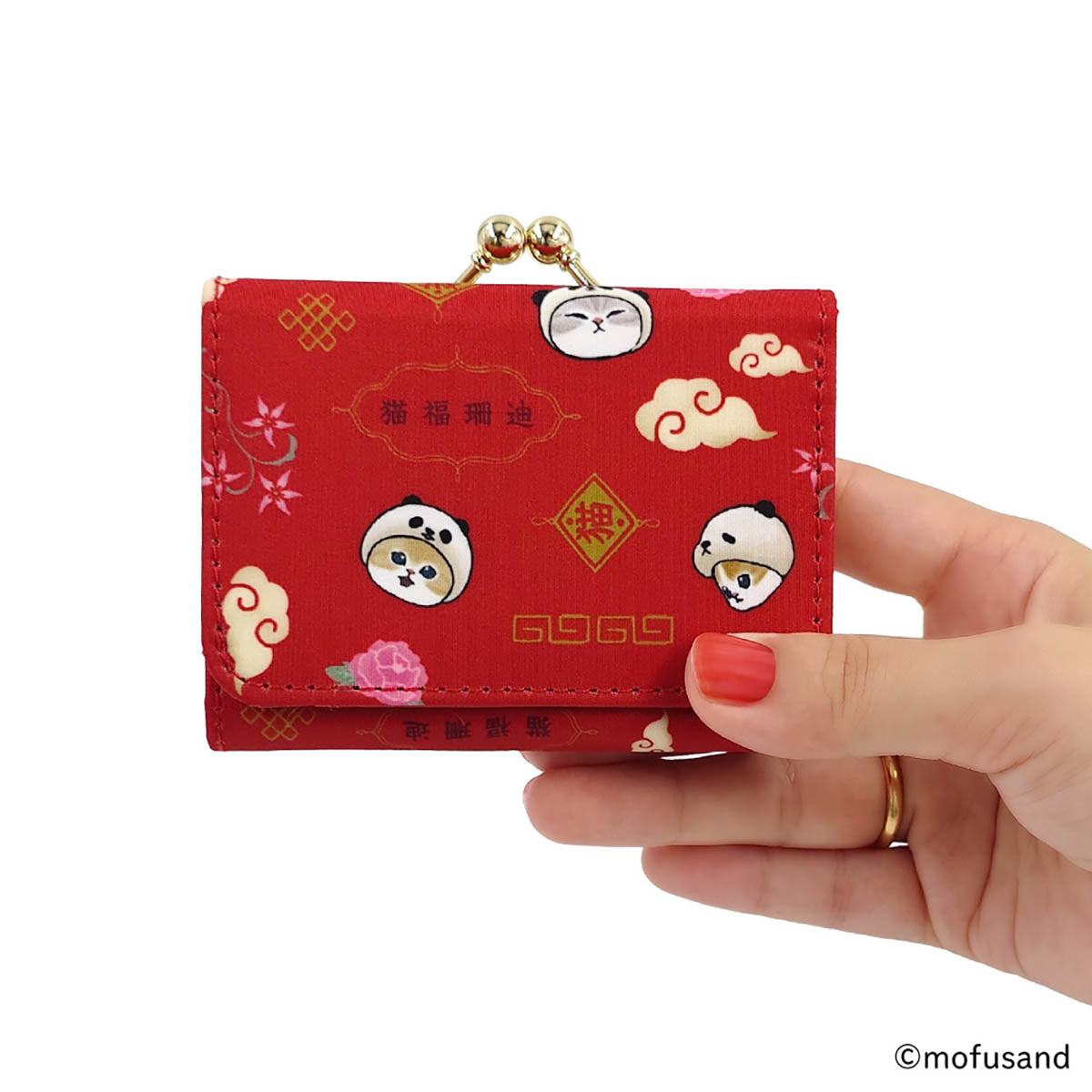 Billetera compacta Mofusand de gatito panda roja