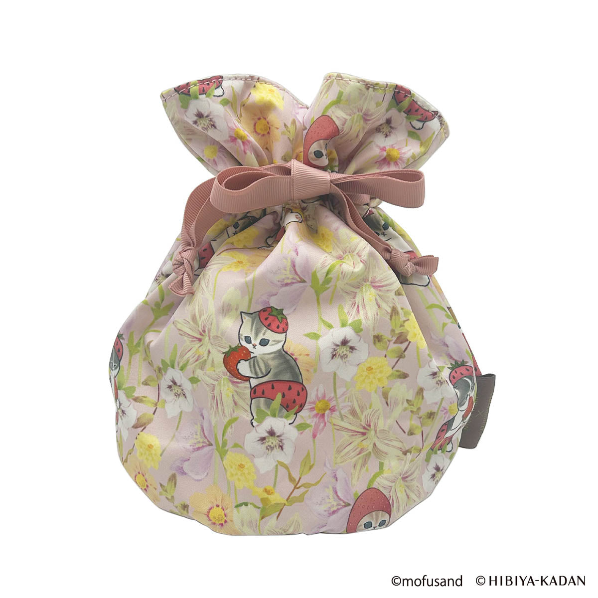Bolso con cordón mofusand × Hibiya Kadan rosado