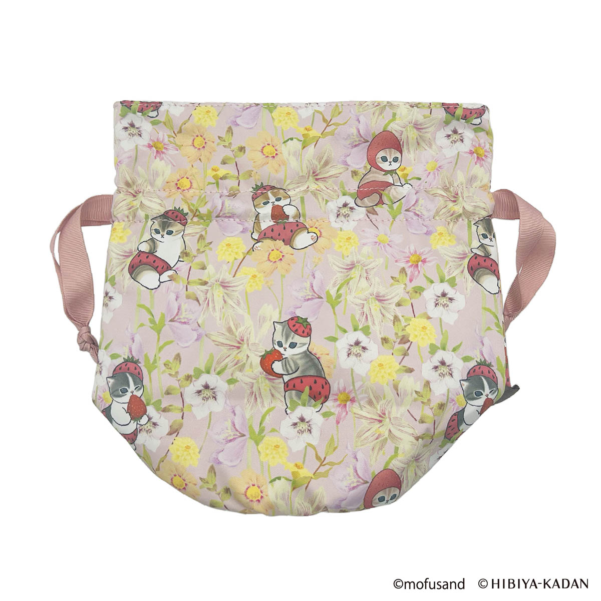 Bolso con cordón mofusand × Hibiya Kadan rosado