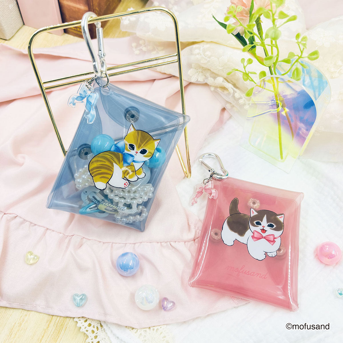 Estuche transparente con volantes Mofusand (rosado)