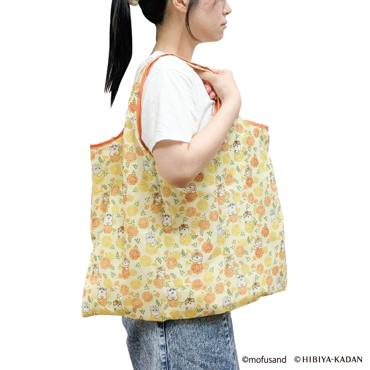 Bolso shopper grande mofusand x Hibiya Kadan (naranjo)
