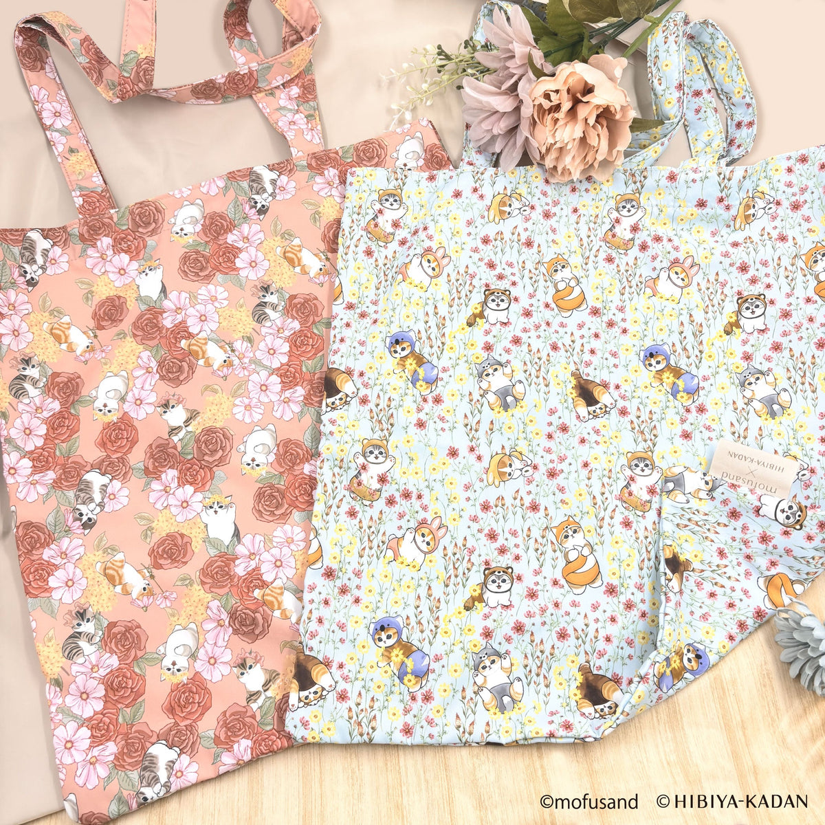 Bolso tote Mofusand × Hibiya Kadan rosado