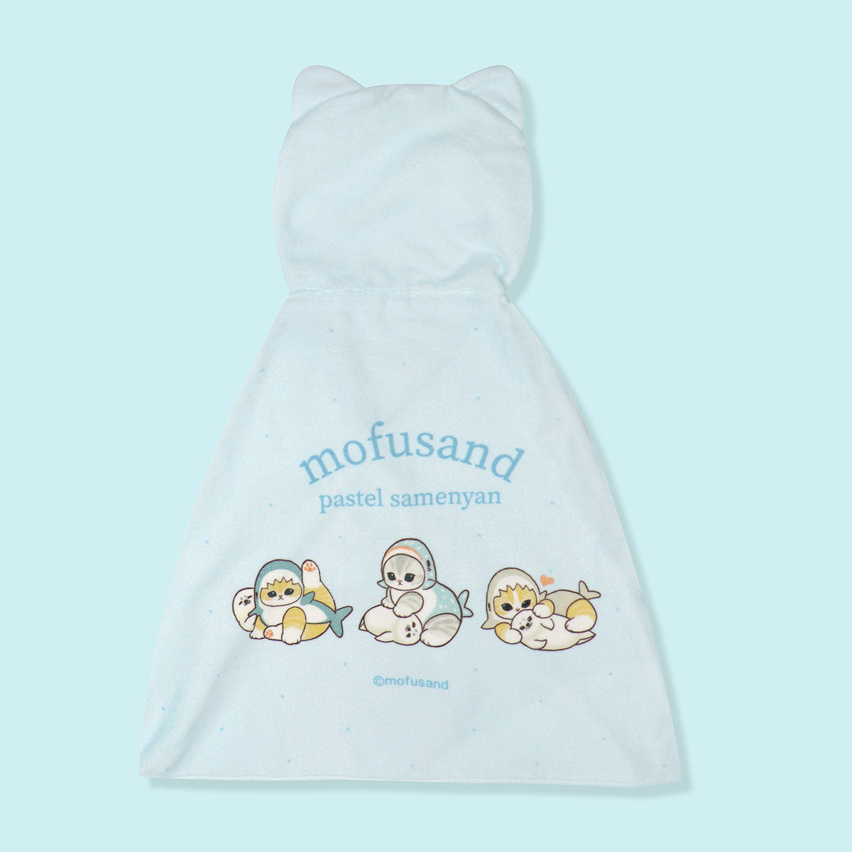 Toalla tipo poncho Mofusand, gato tiburón azul