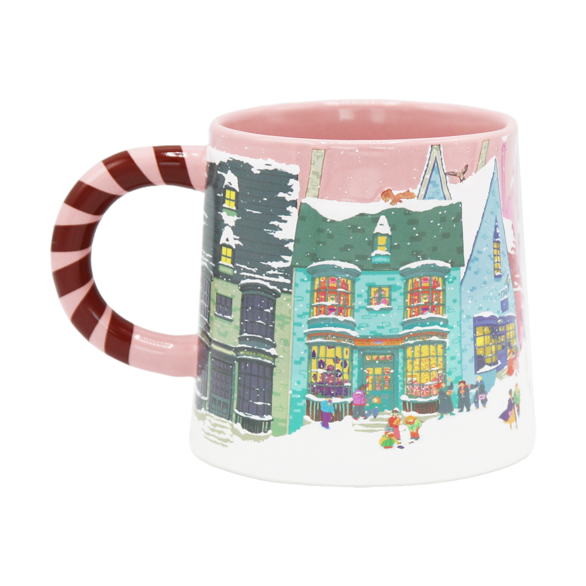 Taza navideña rosa de Diagon Alley