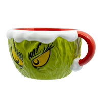 Taza esculpida del Grinch con traje de Papá Noel
