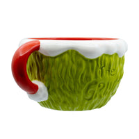 Taza esculpida del Grinch con traje de Papá Noel
