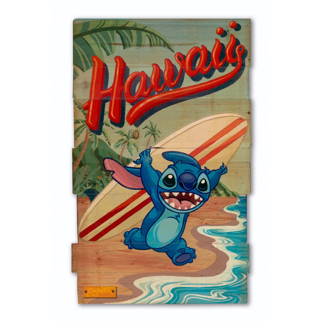 Cuadro de madera Stitch Surf's Up, edición limitada