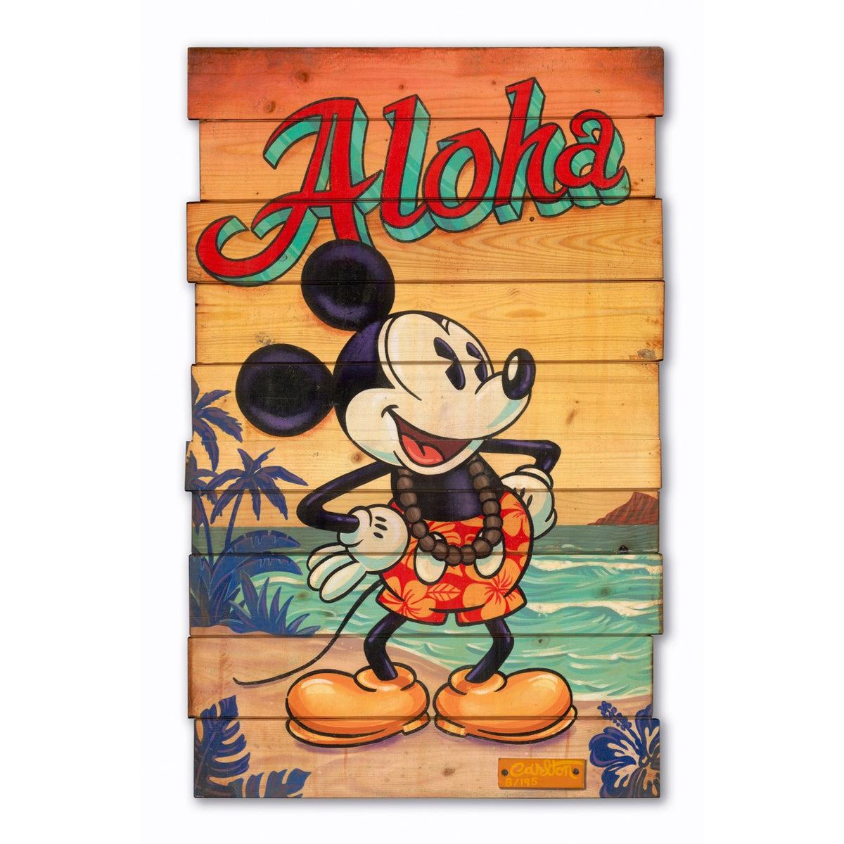 Cuadro de Mickey Mouse «Waves of Aloha» en madera