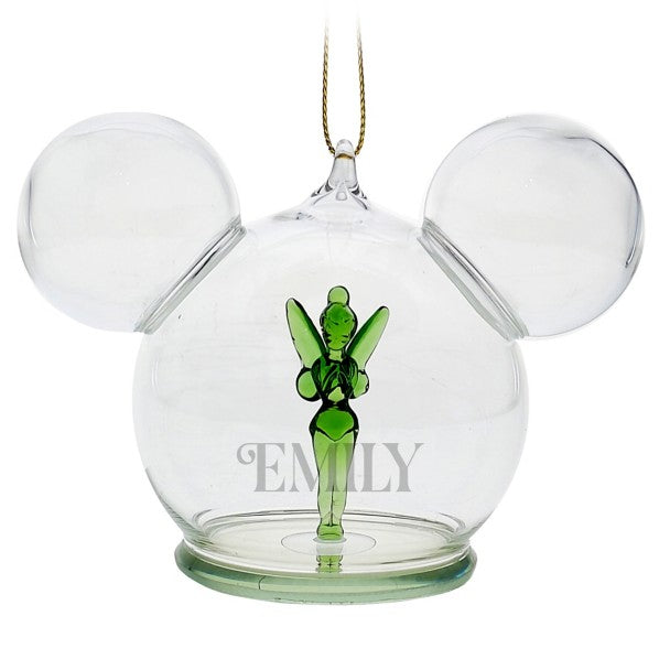Adorno de vidrio personalizable de Tinker Bell y Mickey