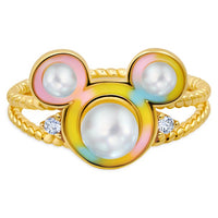 Anillo dorado con perla y Mickey Mouse