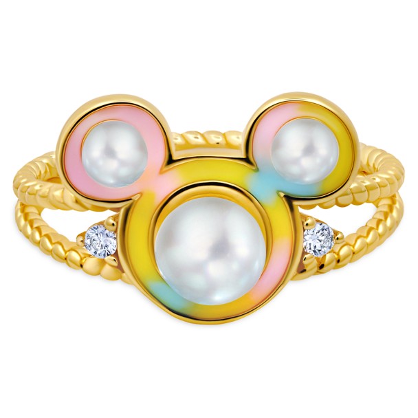 Anillo dorado con perla y Mickey Mouse