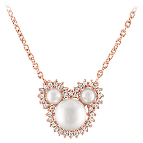 Collar de perlas Mickey Mouse en tono oro rosa