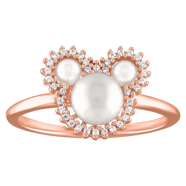 Anillo con perla de Mickey Mouse, tono oro rosa