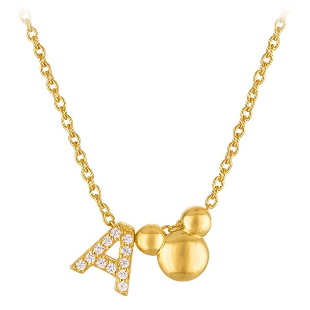 Collar dorado con inicial e ícono de Mickey Mouse