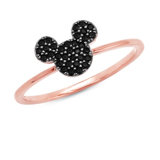 Anillo ícono de Mickey Mouse pavé negro, oro rosa