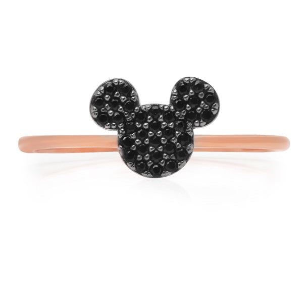 Anillo ícono de Mickey Mouse pavé negro, oro rosa