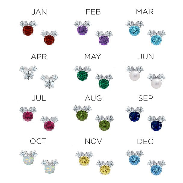Aros de Minnie Mouse de platino con piedra natal