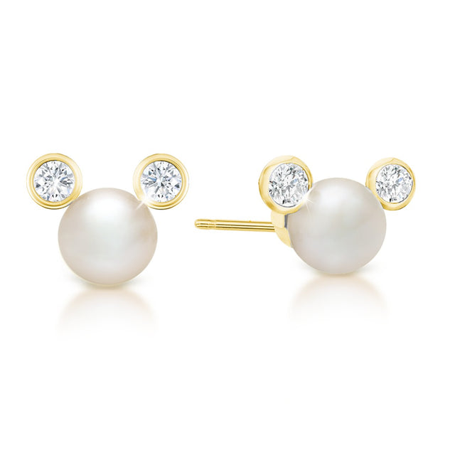 Aros de perla de Mickey Mouse en tono dorado