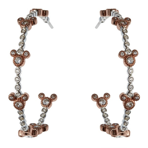 Aros de argolla color oro rosa con ícono de Mickey Mouse
